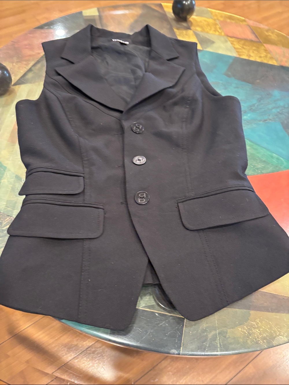 bebe Black Tailored Sleeveless Blazer Vest with Flap Pockets